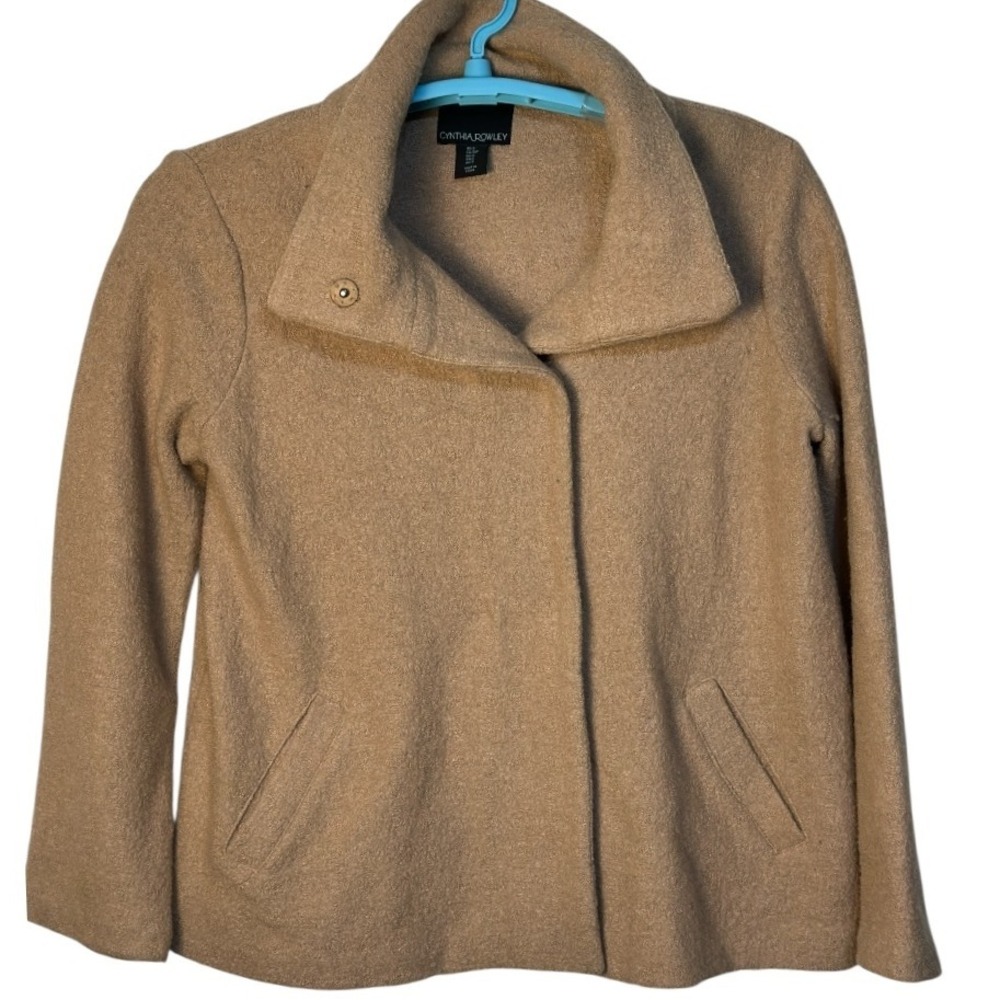 Cynthia Rowley Wool Blend Collar Outerwear Classic Jacket Tan Neutral Coat Small